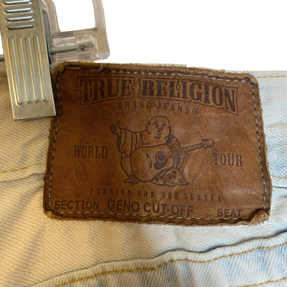Vintage True Religion Denim Shorts Men 36 Acid Wash Cut Off Horseshoe Made USA